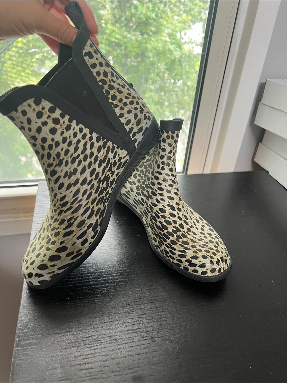 Leopard Print Chelsea Rain Ankle Boots - Black Trim